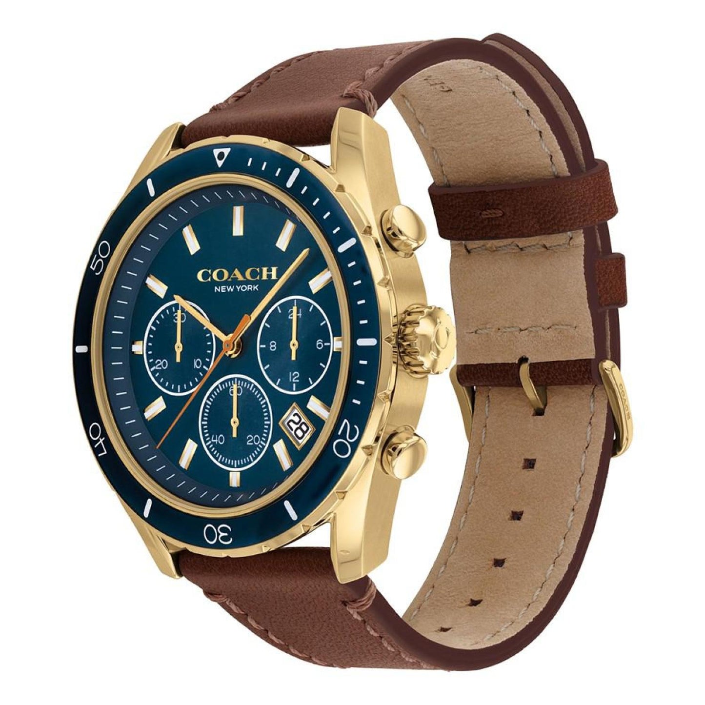 Men's Preston Chronograph Saddle Leather Strap Watch 44mm