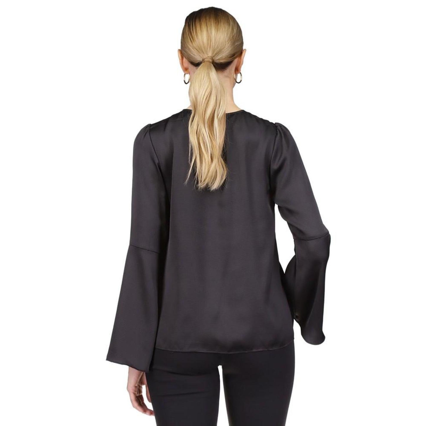 Women's Hammered-Satin Bell-Sleeve Top