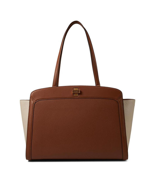 York Color-Blocked Pebbled and Smooth Leather Large Work Tote