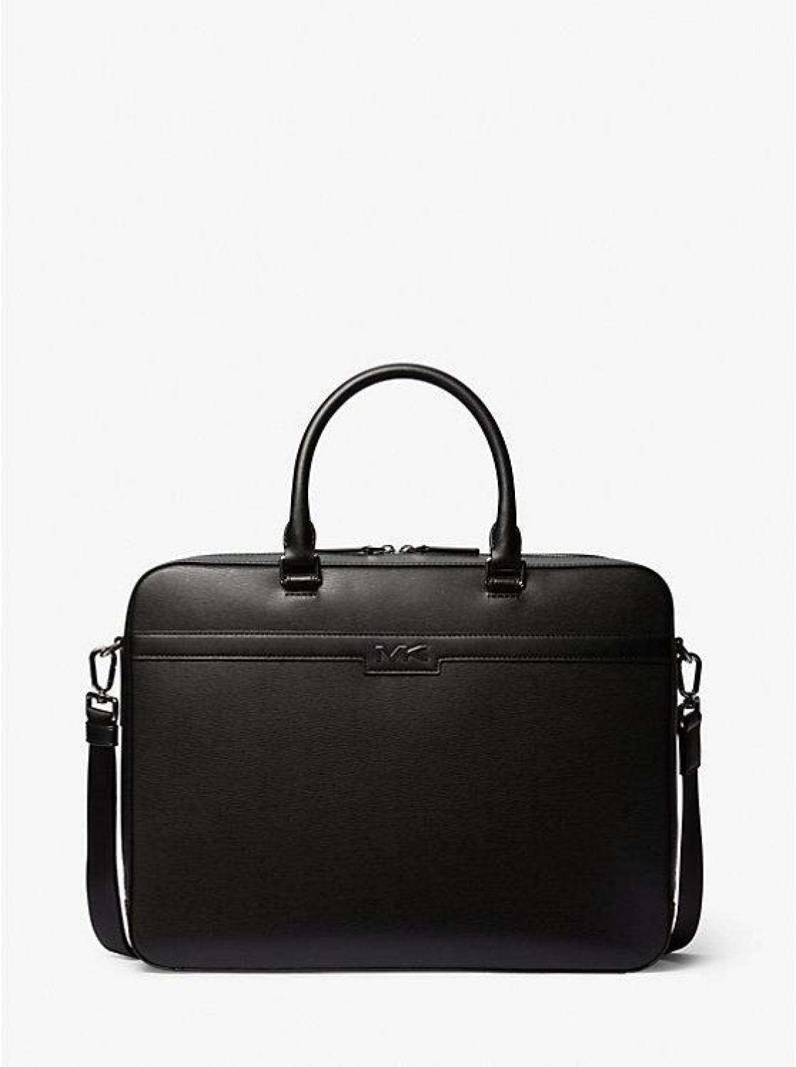 Cooper Textured Faux Leather Double-Gusset Briefcase