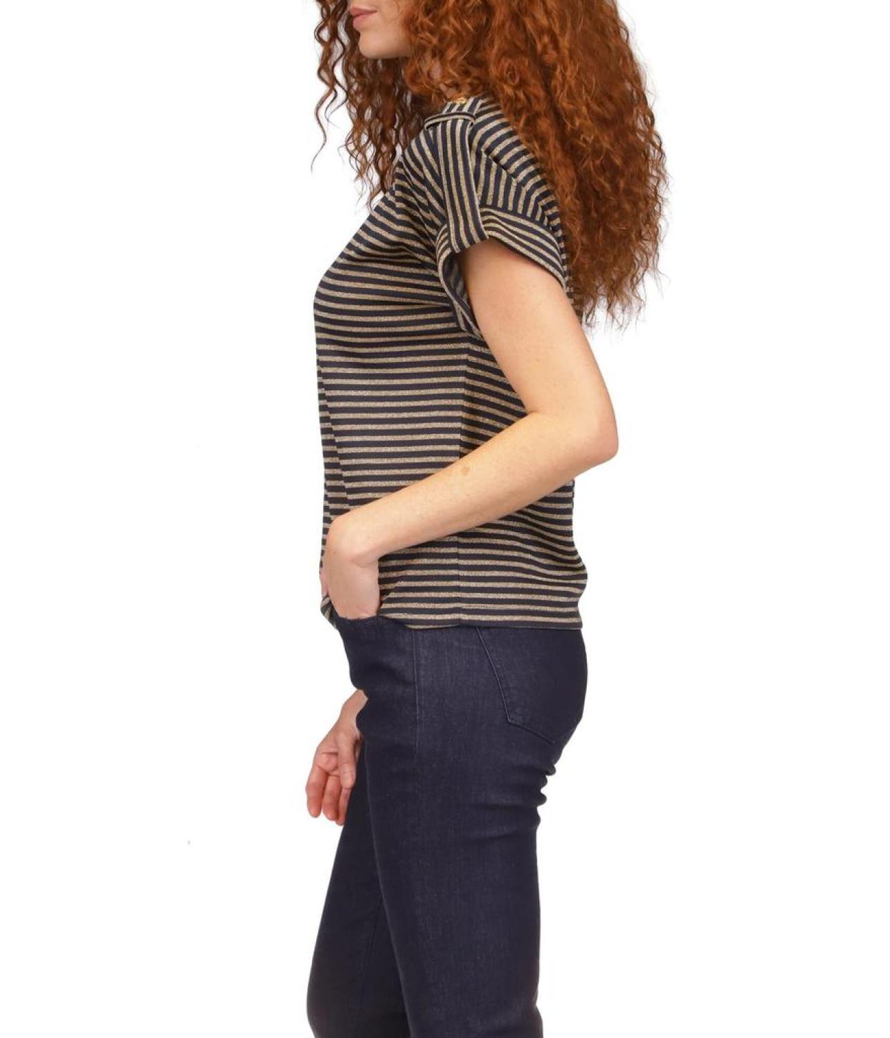 Stripe Snap Epaulette T-Shirt
