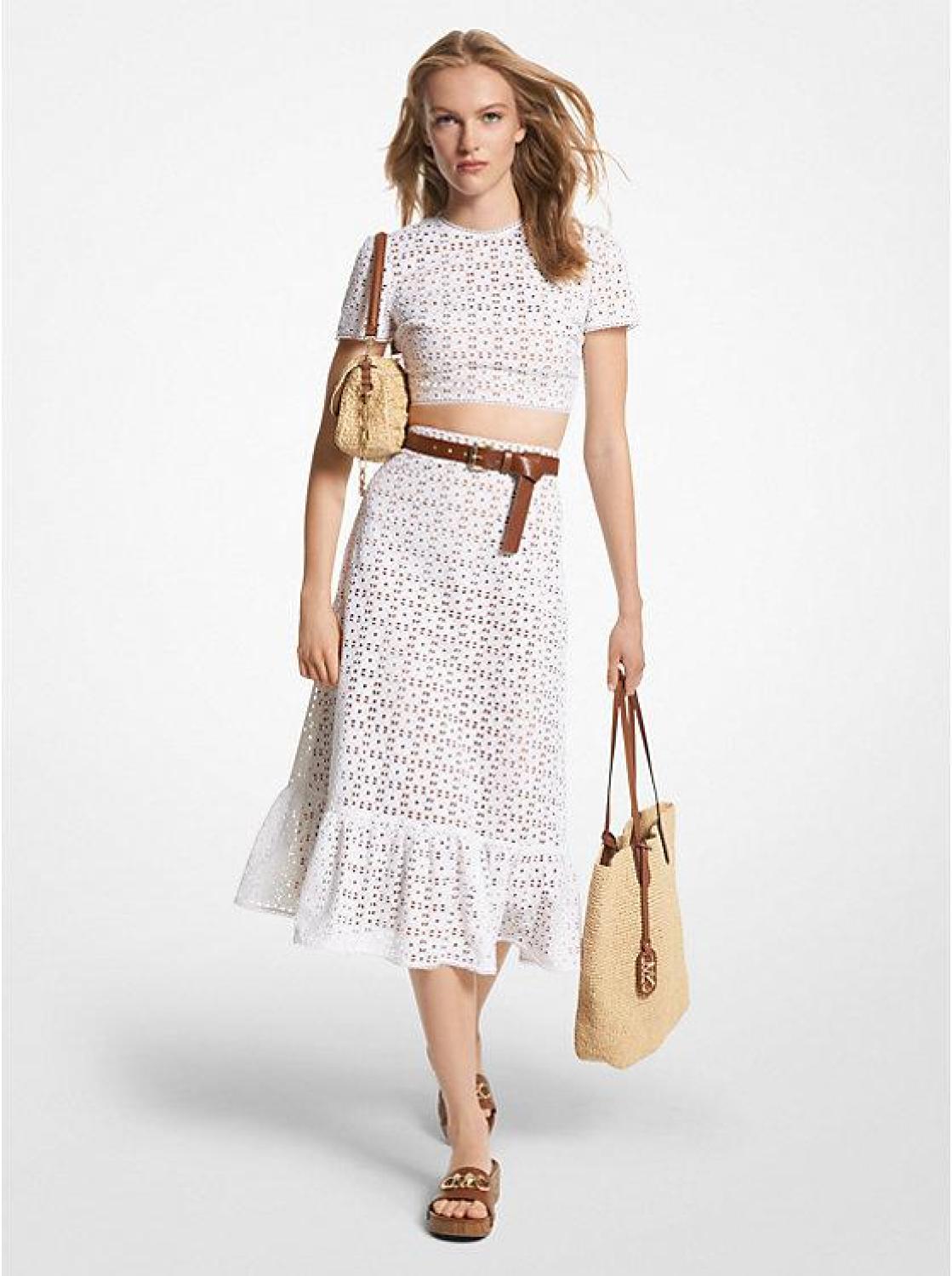 Cotton Eyelet Midi Skirt