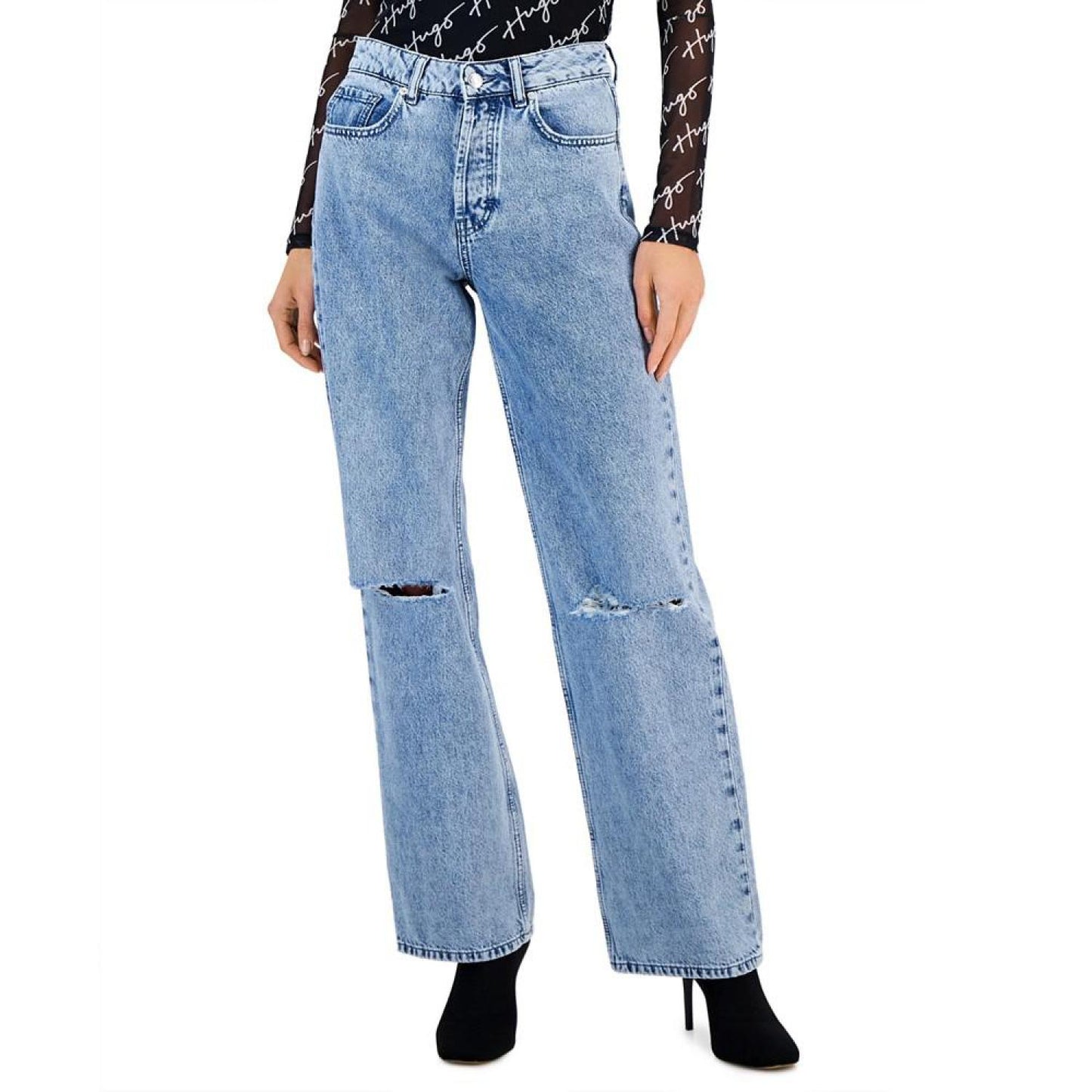 Women's Ripped Light-Wash High-Rise Denim Jeans
