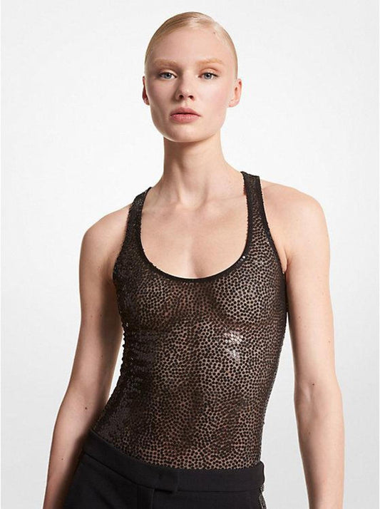 Hand-Embroidered Sequin Stretch Tulle Bodysuit