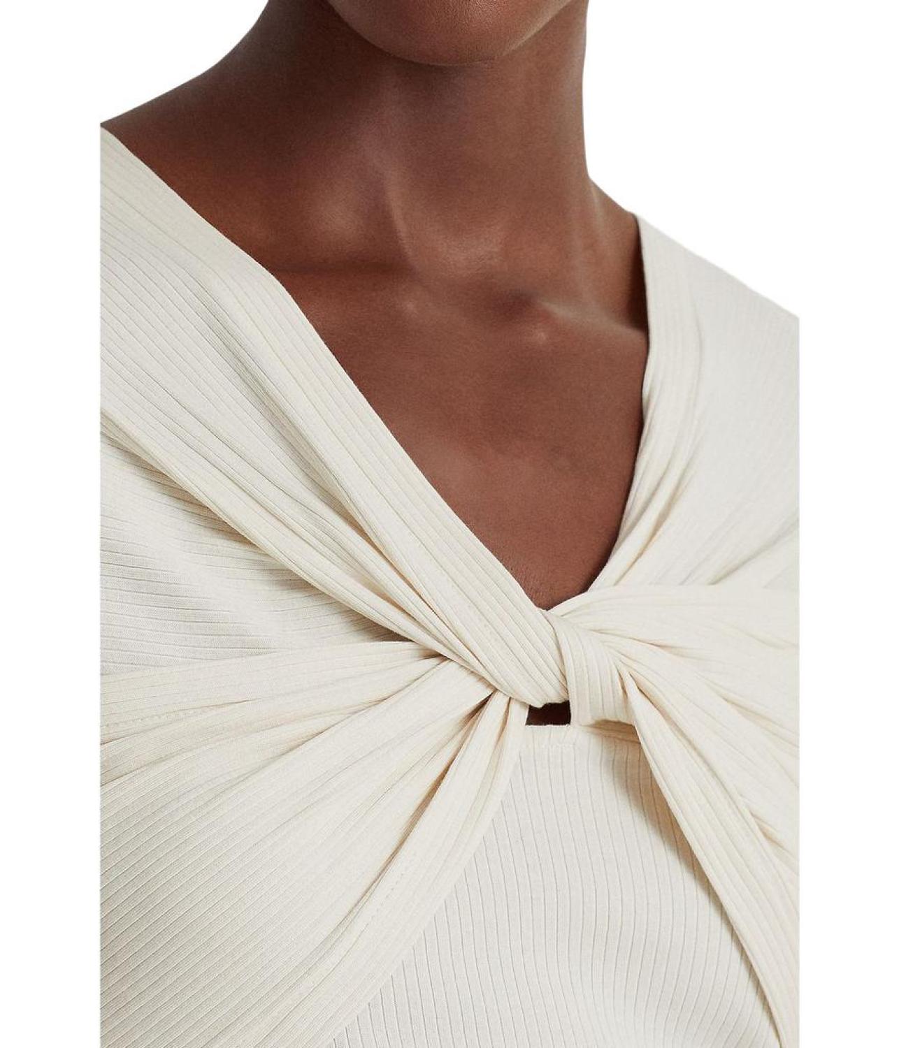 Twist-Front Rib-Knit Cotton-Blend Tee