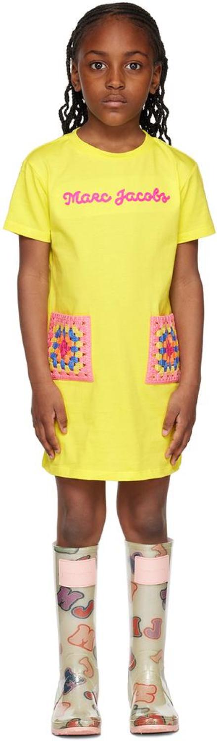 Kids Yellow Crochet Pocket Dress
