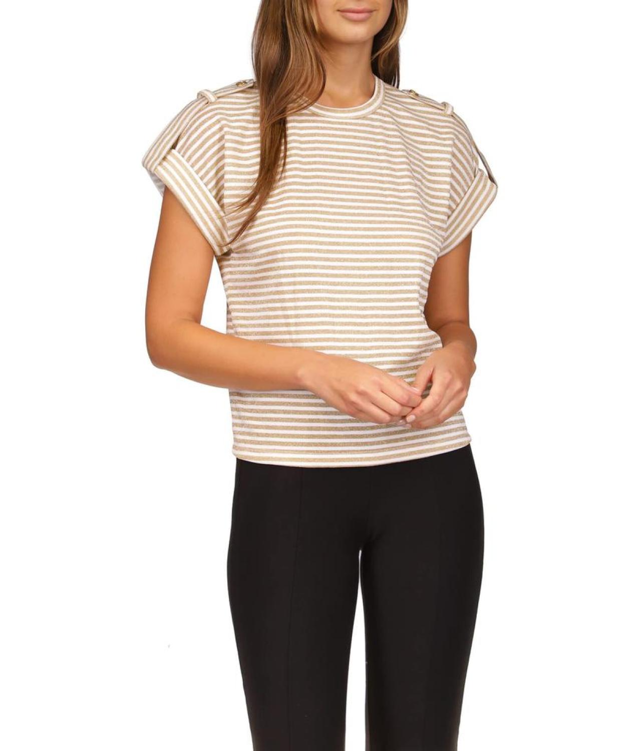 Stripe Snap Epaulette T-Shirt