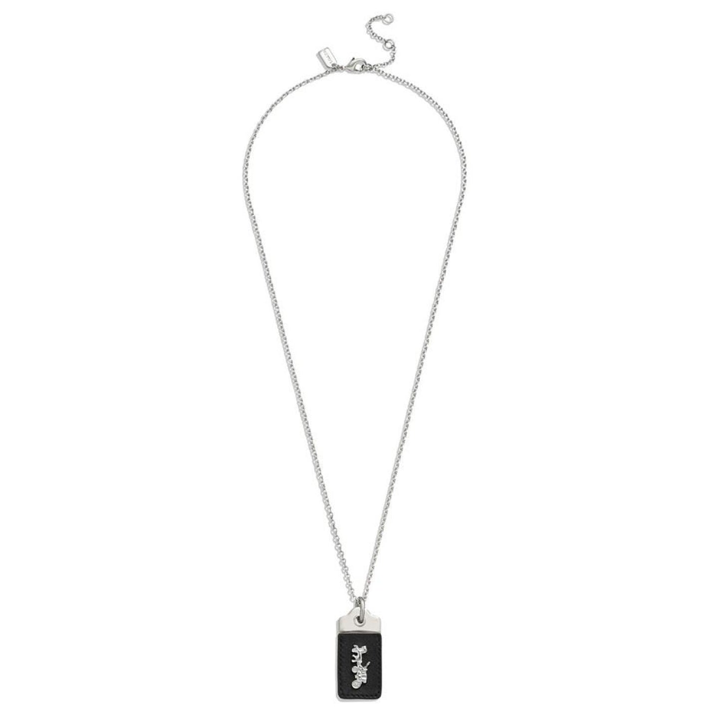 Black Signature Motif Leather Tag Pendant Necklace