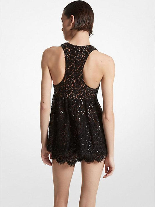 Hand-Embroidered Sequin Floral Lace Baby Doll Tank Top