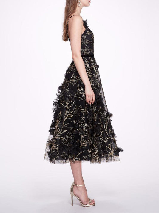Sleeveless Embroidered Tea-Length Gown