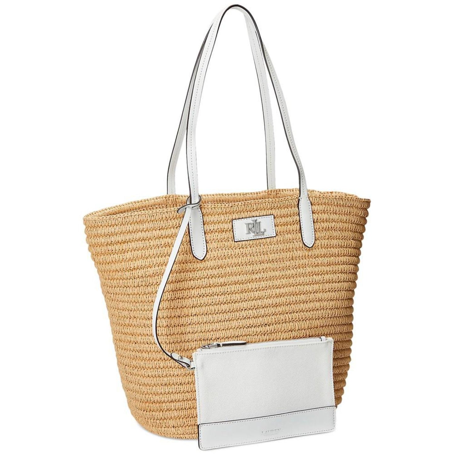 Brie Leather-Trim Straw Medium Tote Bag
