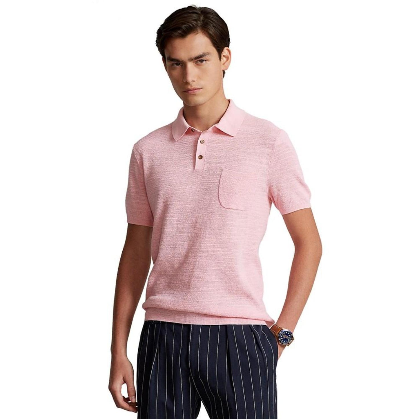 Men's Cotton-Linen Polo-Collar Sweater, Created for Macy's