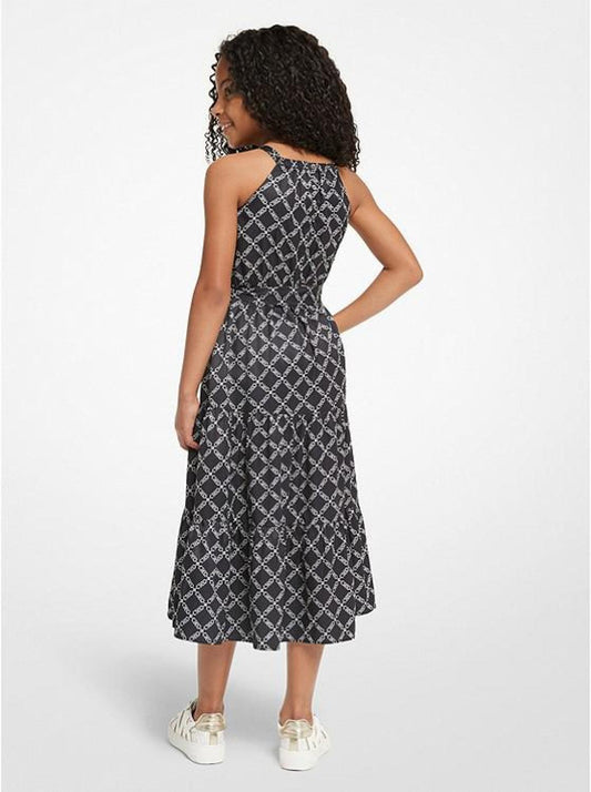 Empire Logo Print Woven Belted Dress