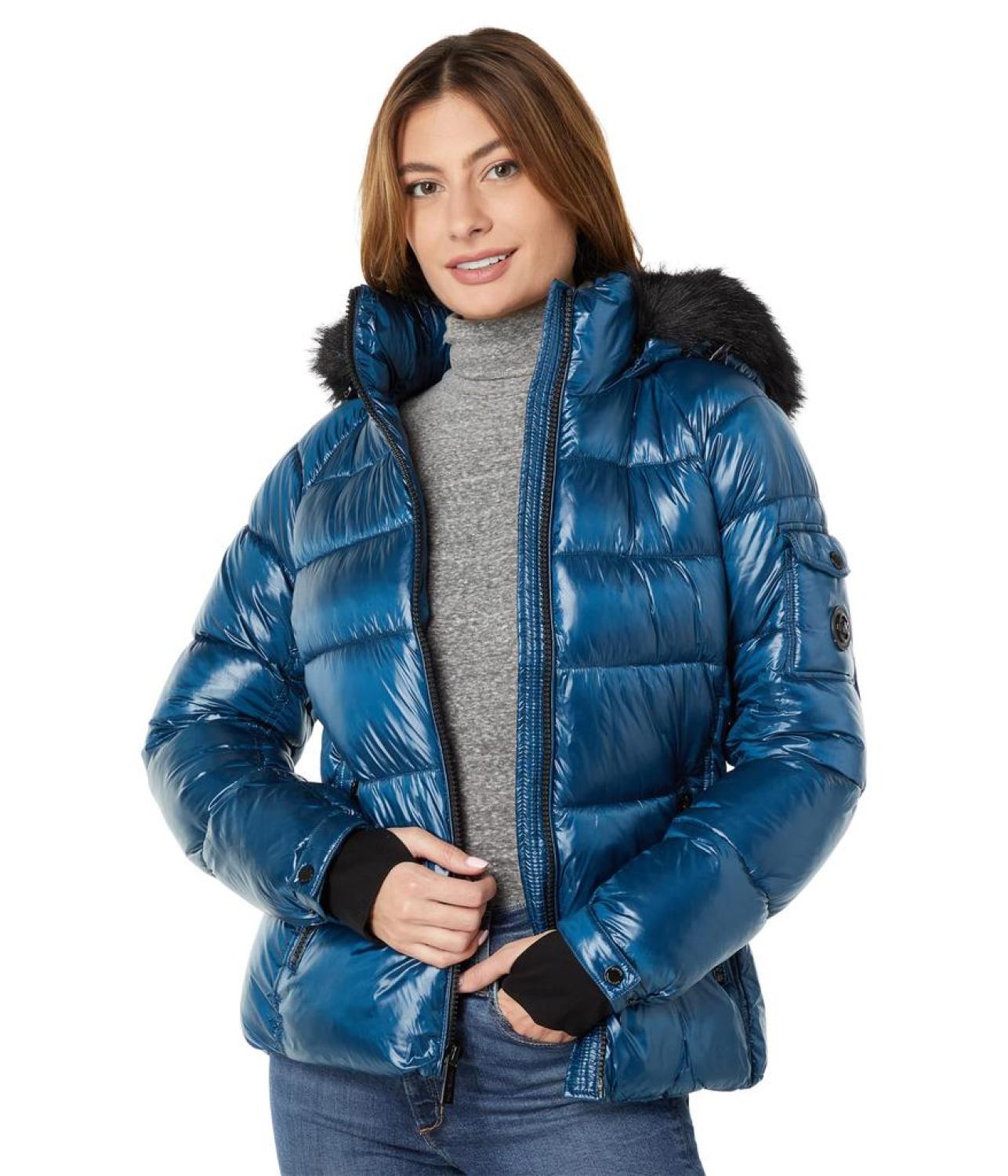 Short Puffer with Faux Fur Trim Hood Jacket M425739QZ