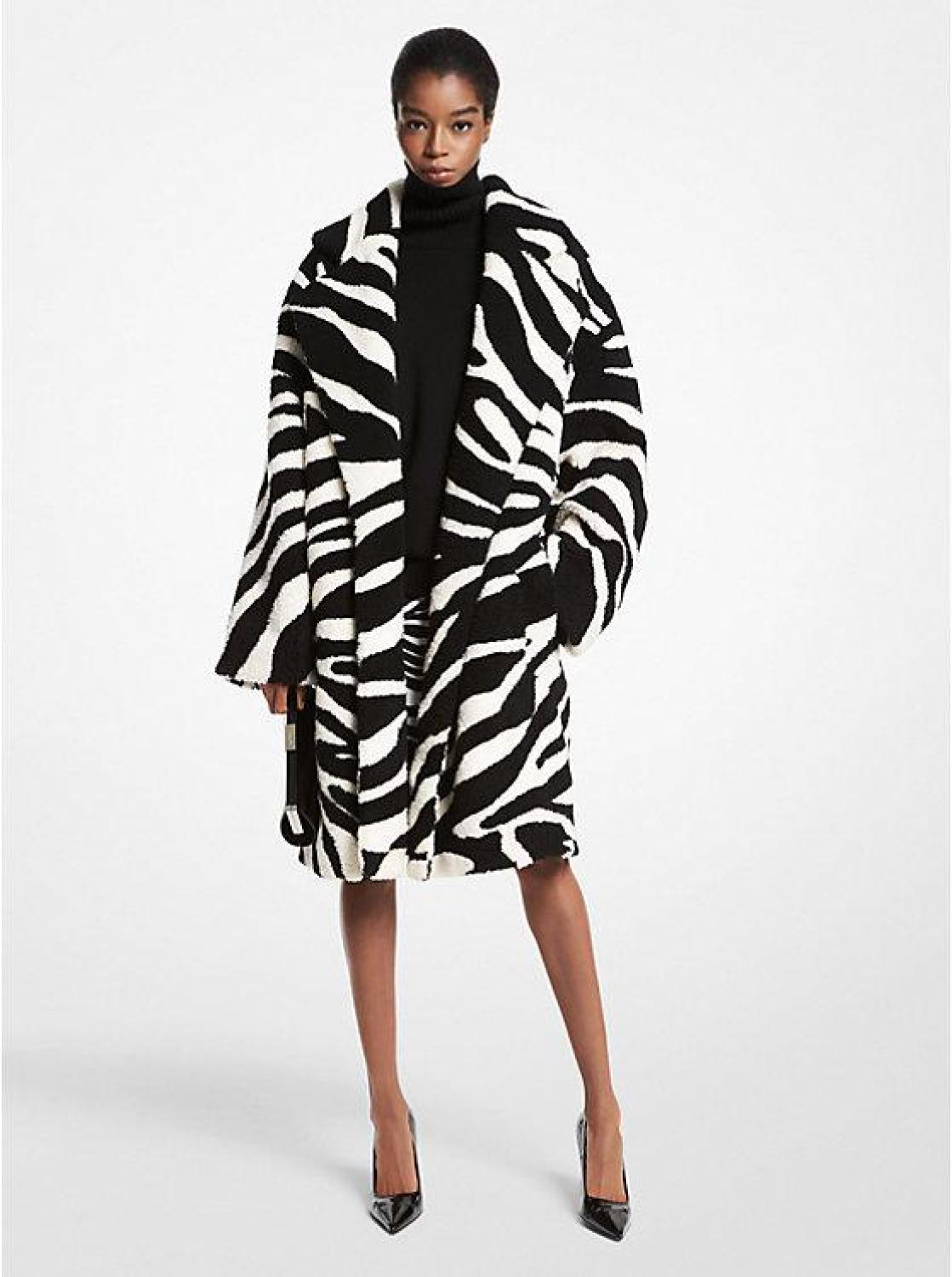 Zebra Intarsia Shearling Coat