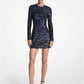 Sequined Stretch Tulle Long-Sleeve Dress