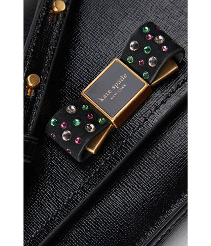Morgan Bow Bedazzled Bow Patent Leather Flap Chain Wallet