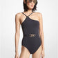 Stretch Nylon Belted One-Shoulder Swimsuit