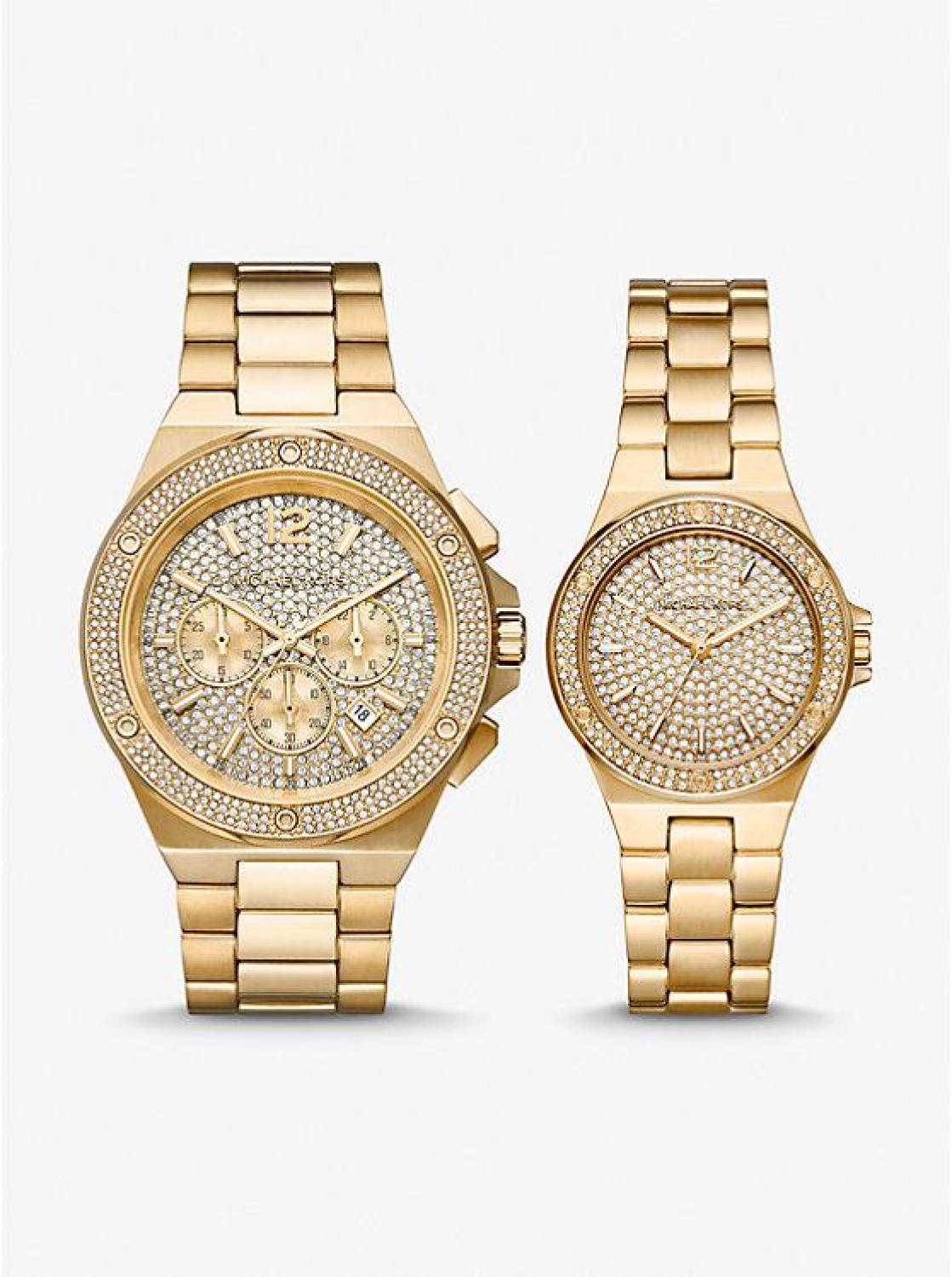 Lennox His and Hers Pavé Gold-Tone Watch Set