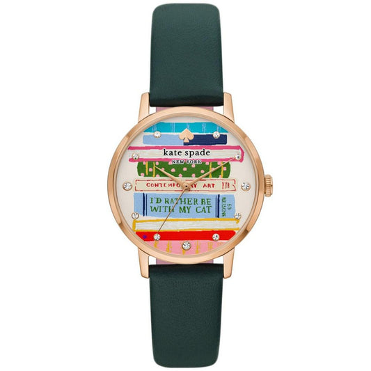 Women's Metro Three-Hand Green Leather Strap Watch, 34mm