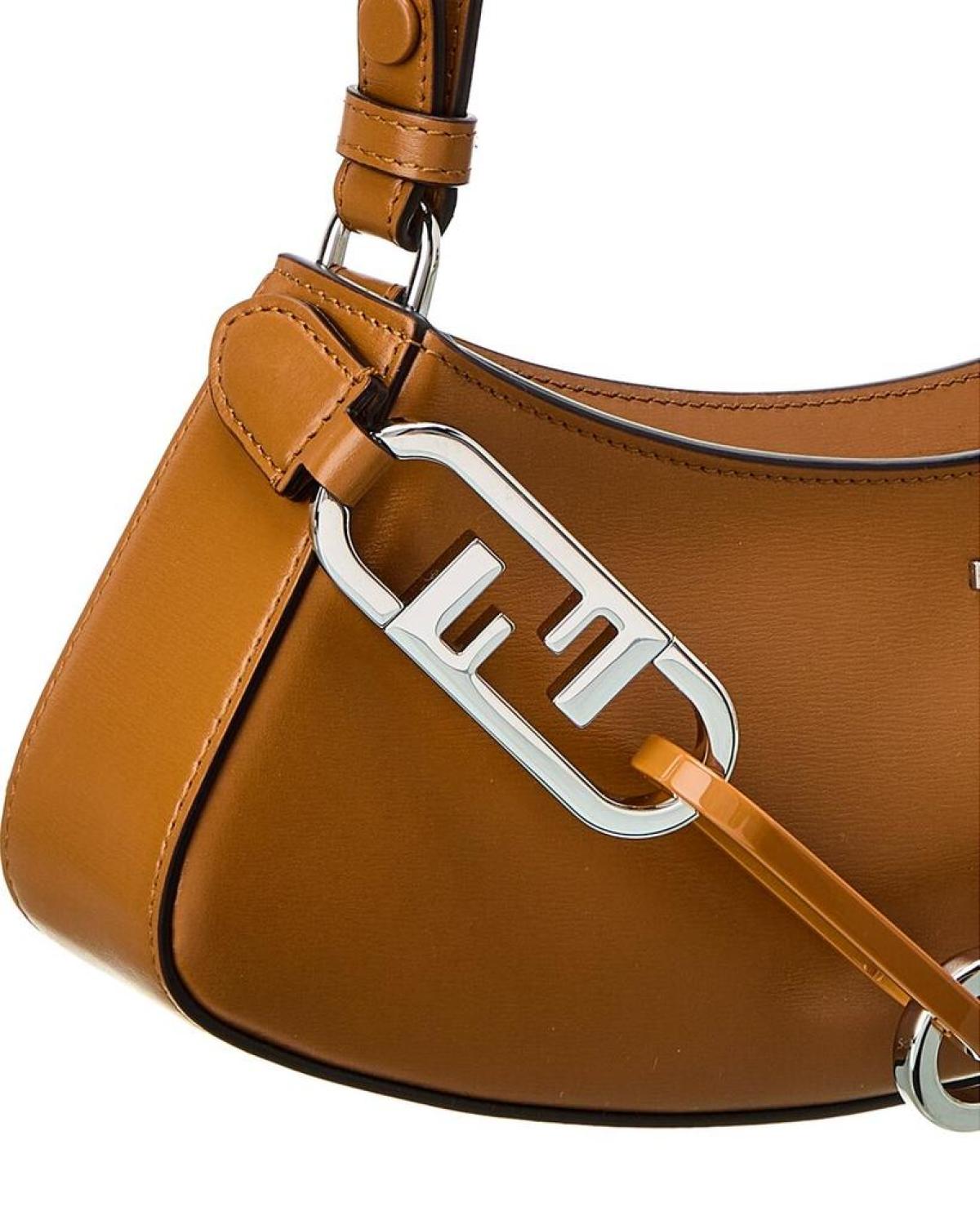 FENDI O-Lock Swing Leather Hobo Bag