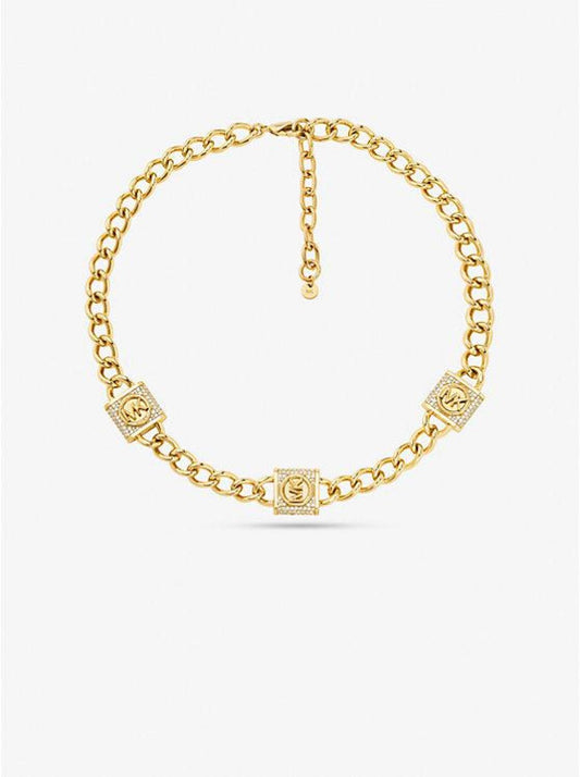 14K Gold-Plated Brass Pavé Lock Trio Necklace