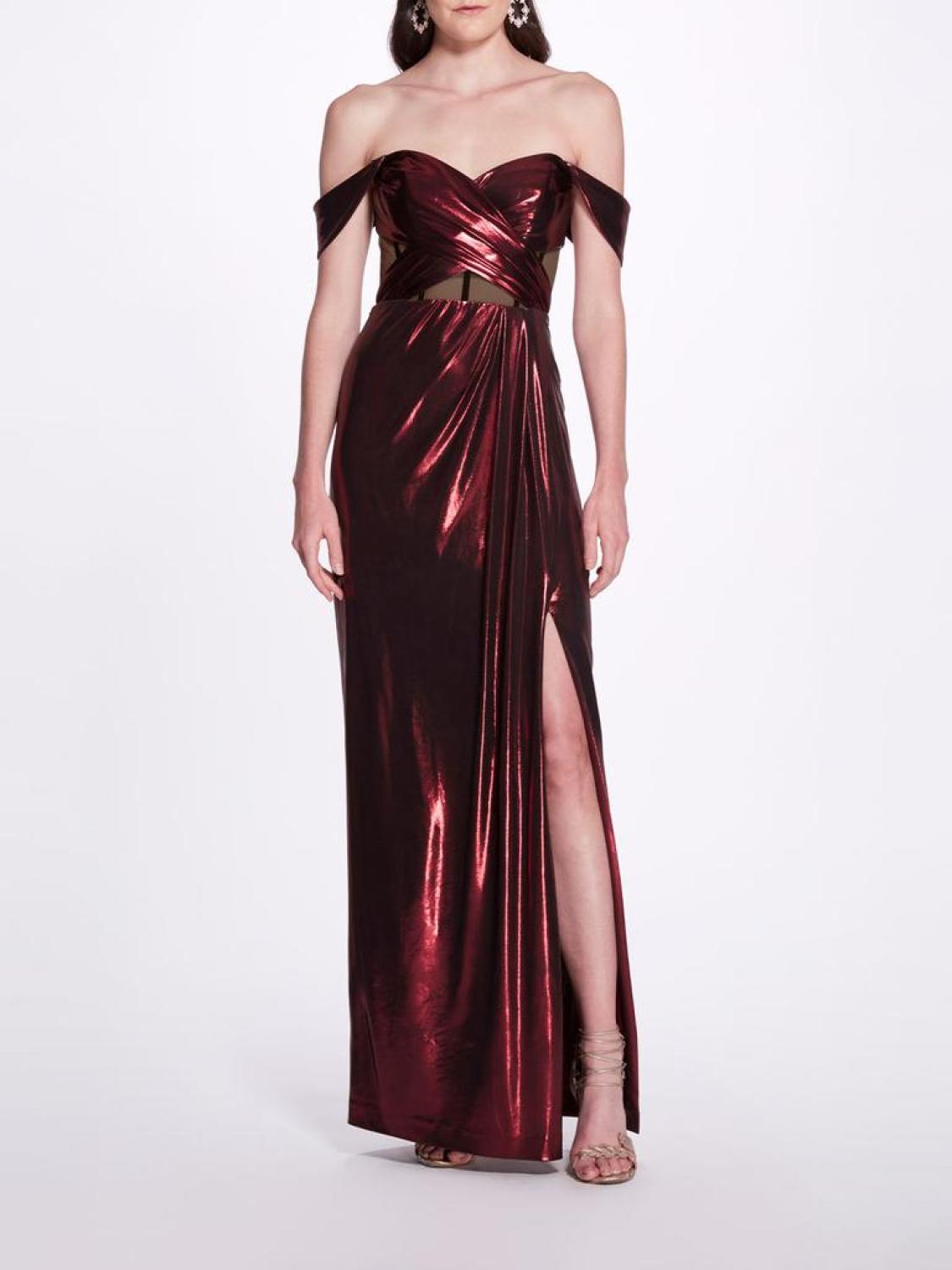 Metallic Cutout Off Shoulder Gown