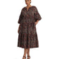 Plus Size Floral Belted Cotton Voile Tiered Dress