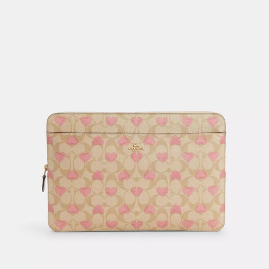 Coach Outlet Laptop Sleeve In Signature Canvas With Heart Print