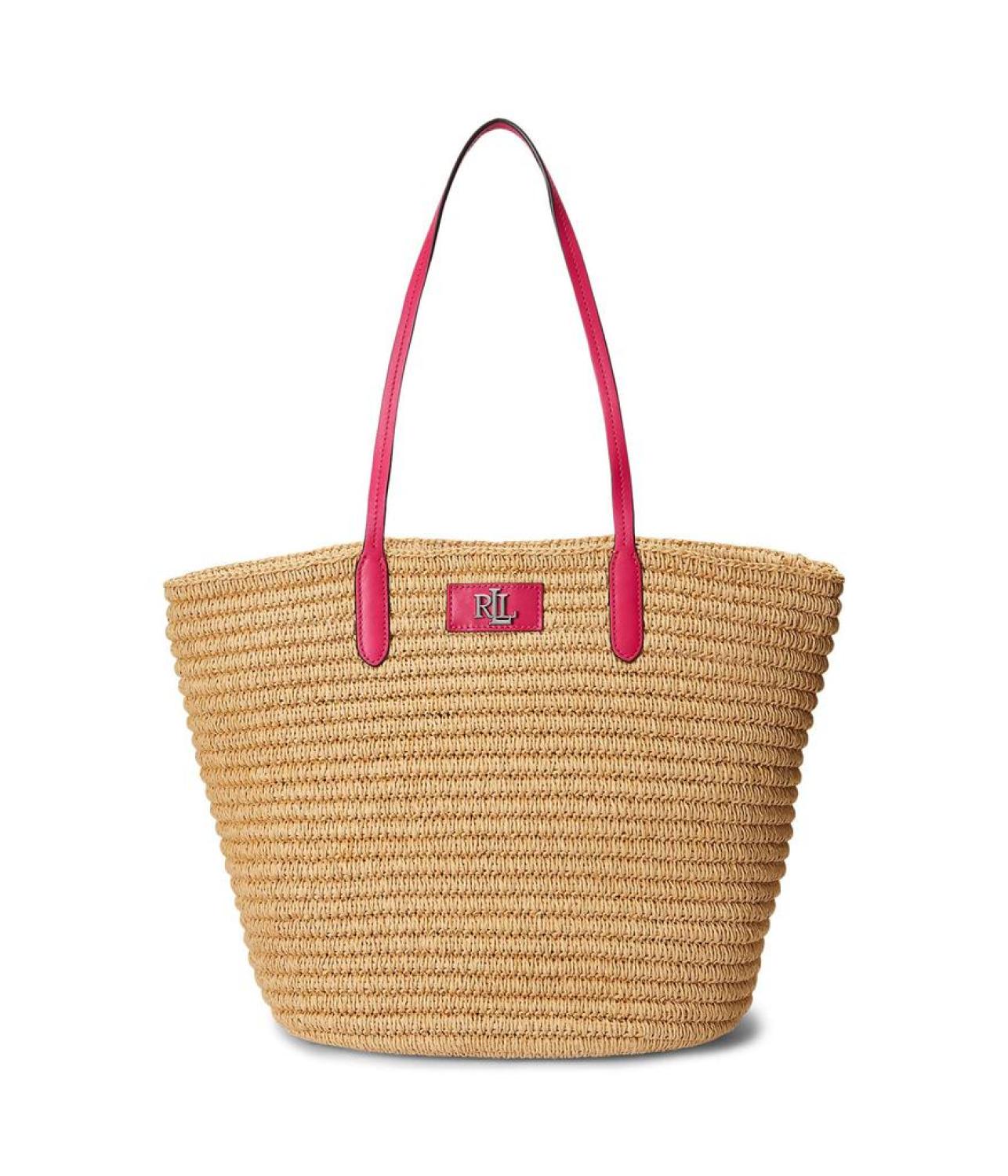激安!Ralph Lauren Brie Leather-Trim Straw Medium Tote Bag Lauren Ralph Lauren Brie Leather-Trim Straw Medium Tote Bag