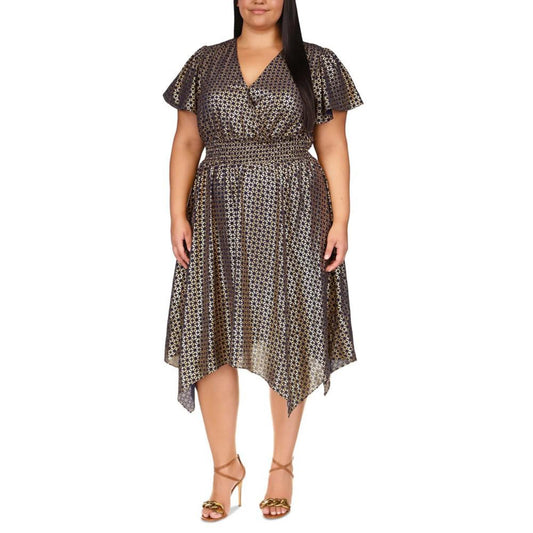 Plus Size Foil-Print Handkerchief-Hem Dress