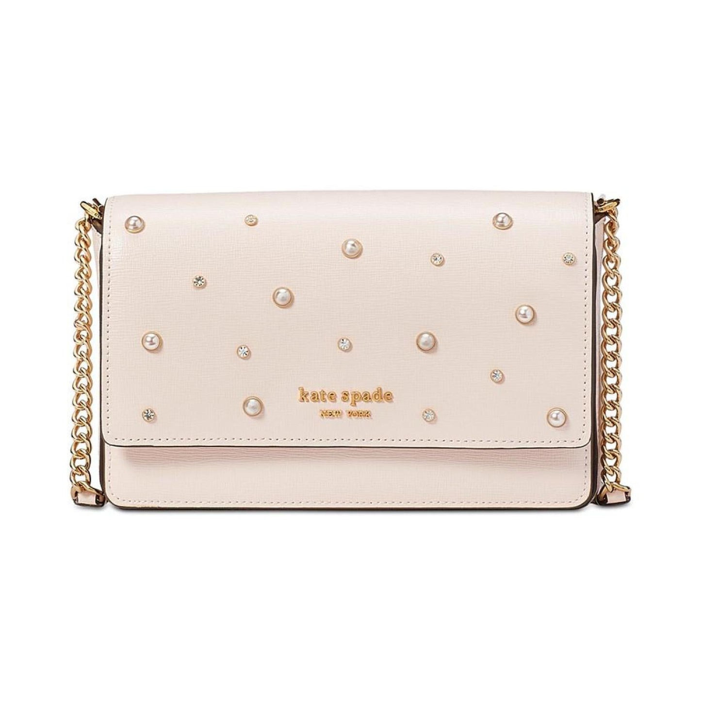 Purl Embellished Saffiano Leather Flap Chain Wallet