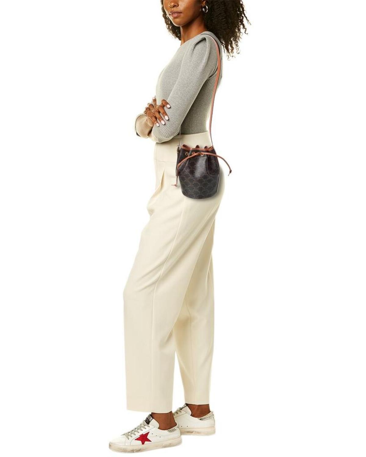 Celine Backpack Charm Small Bucket Beige Drawstring Leather CELINE Drawstring Bag Triomphe Canvas(Small/Tan  main image 3
