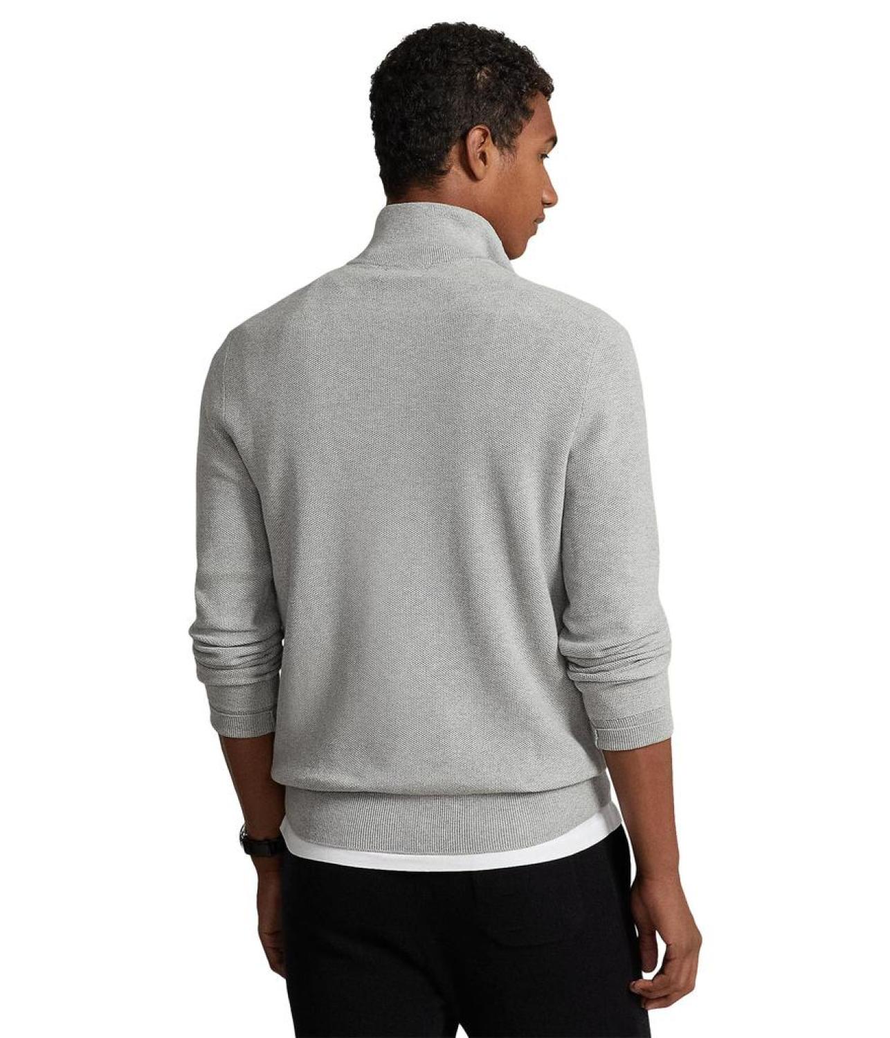 Mesh-Knit Cotton 1/4 Zip Sweater