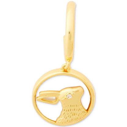 Gold-Tone Pavé & Mother-of-Pearl Rabbit Charm Huggie Hoop Earrings