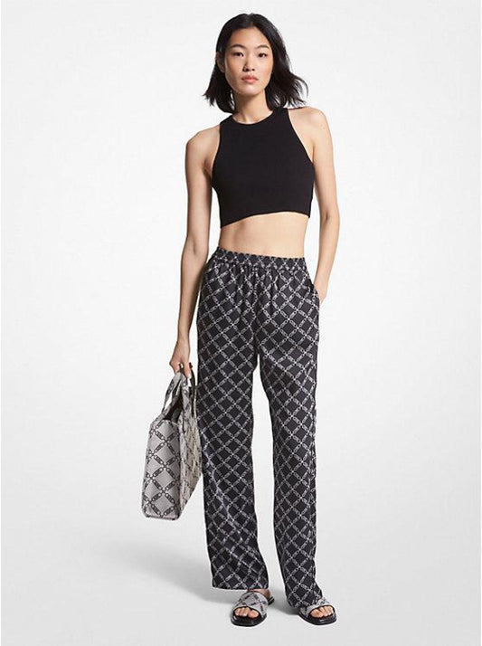 Empire Logo Print Satin Pajama Pants