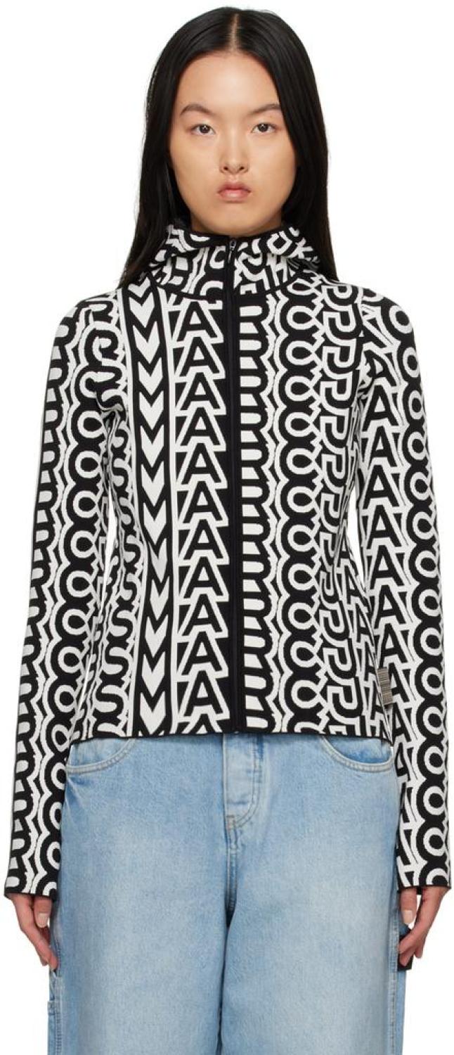 Black & Beige 'The Monogram Scuba Zip Up' Hoodie