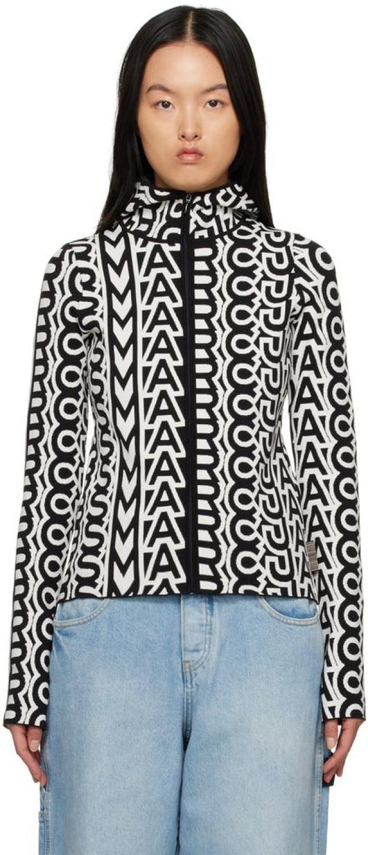 Black & Beige 'The Monogram Scuba Zip Up' Hoodie