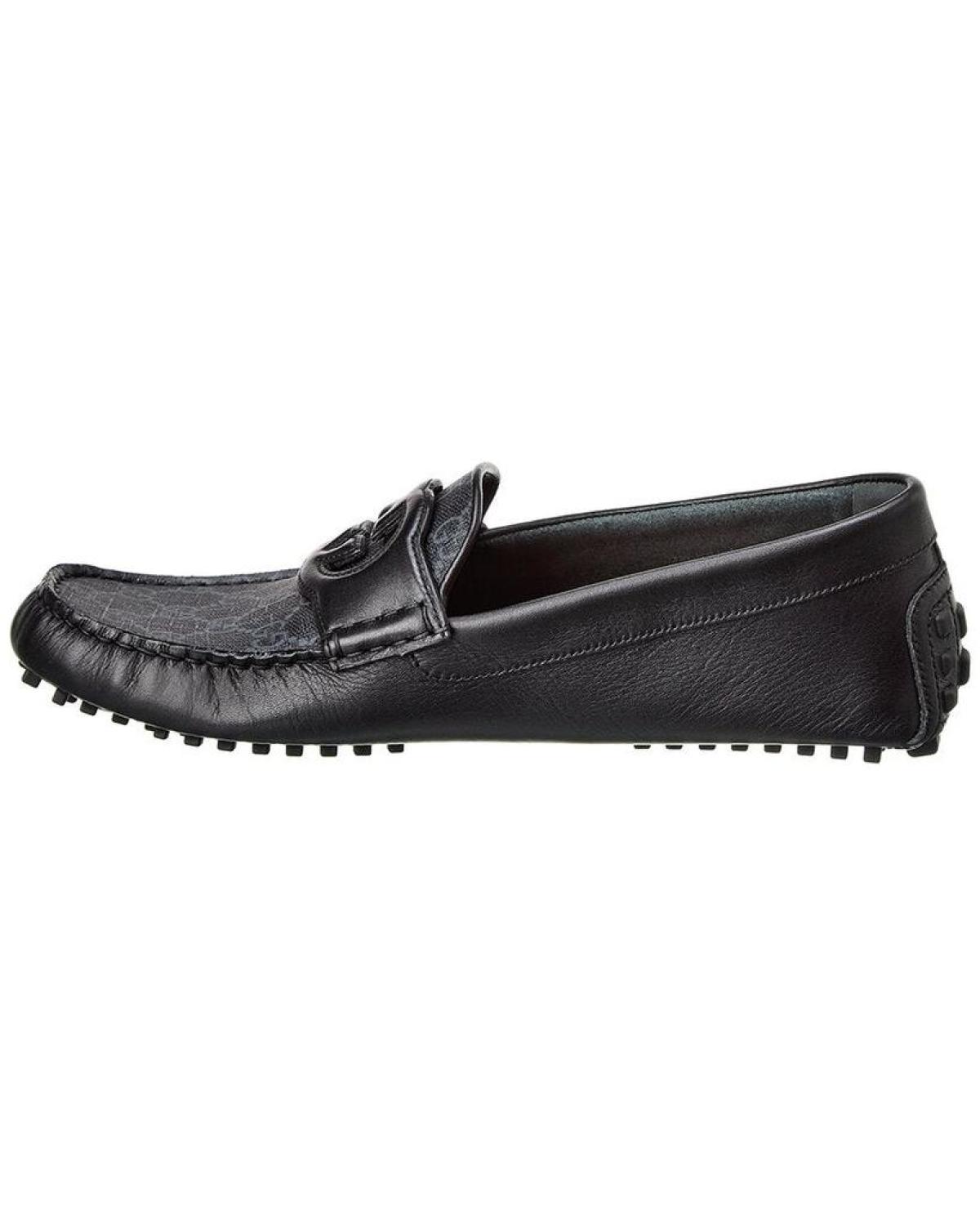 Gucci Interlocking G GG Supreme Canvas & Leather Driver New Gucci GG Supreme mens leather moccasin driver loafers  main image 2