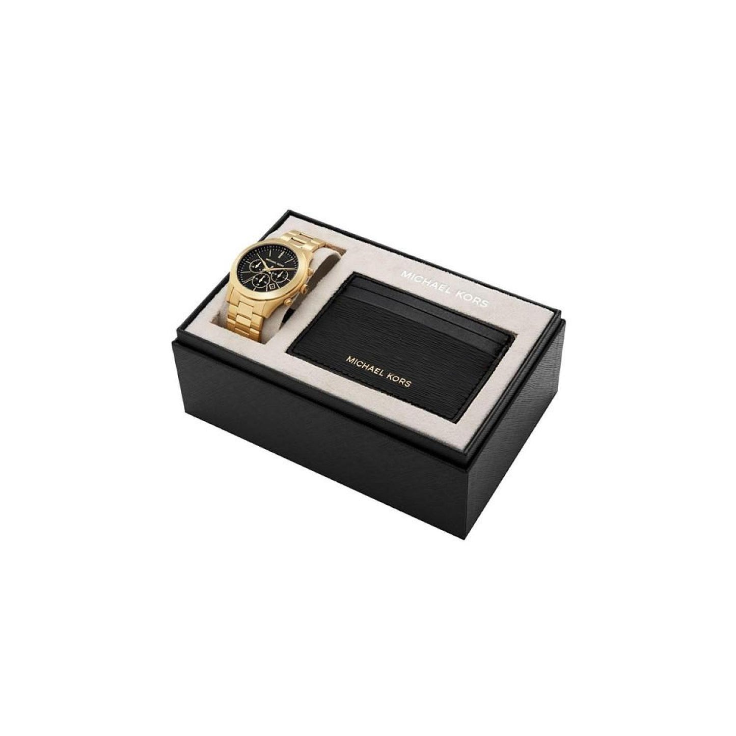 Men's Slim Runway Quartz Chronograph Gold-Tone Stainless Steel Watch 44mm and Slim Card Case Set