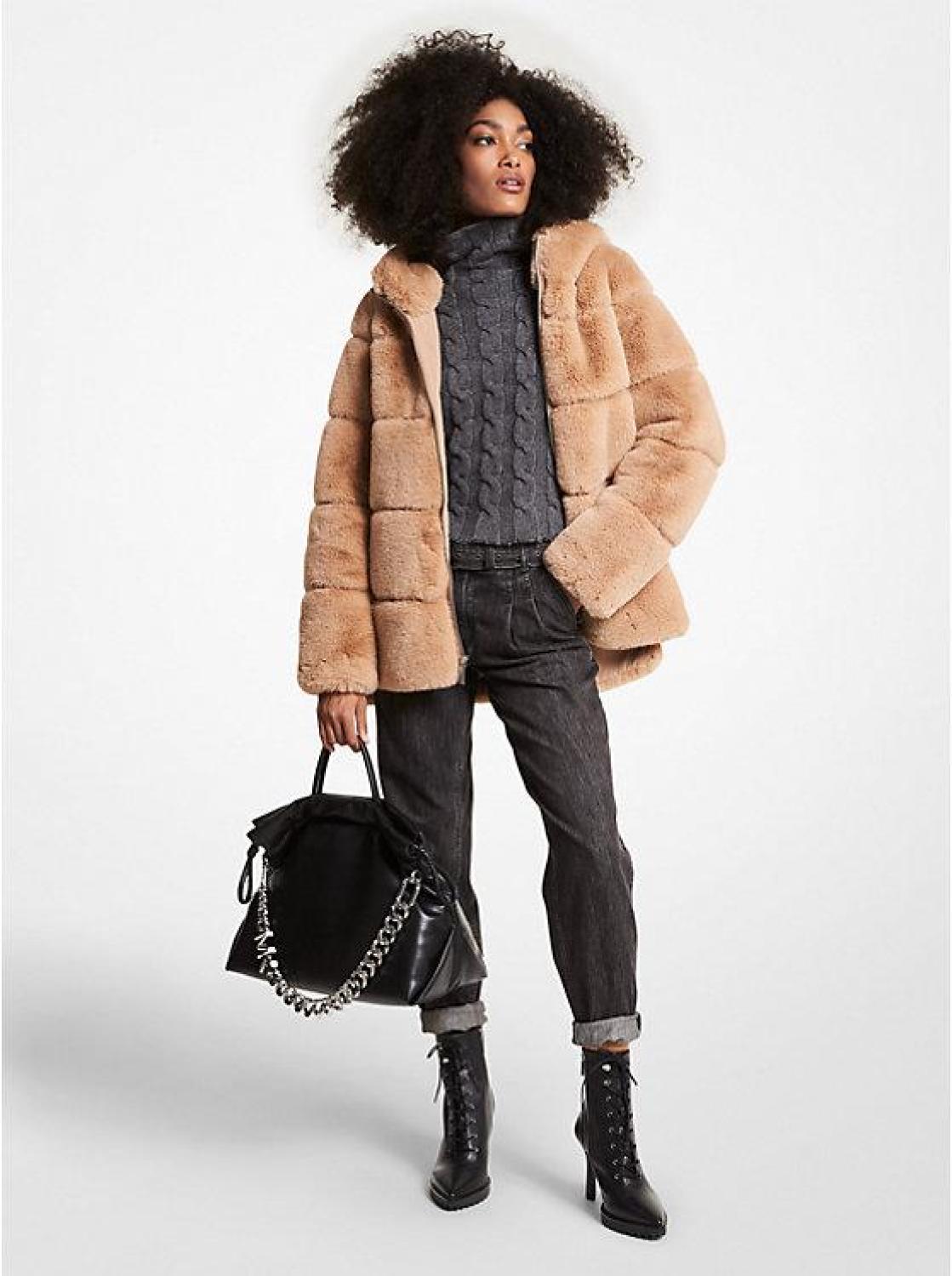 Quilted Faux Fur Hooded Coat