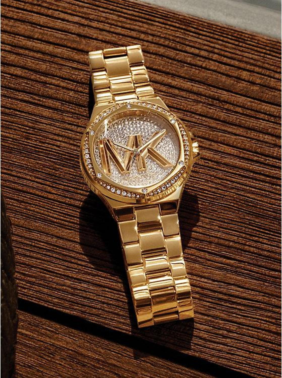 Lennox Pavé Logo Gold-Tone Logo Watch display picture 3