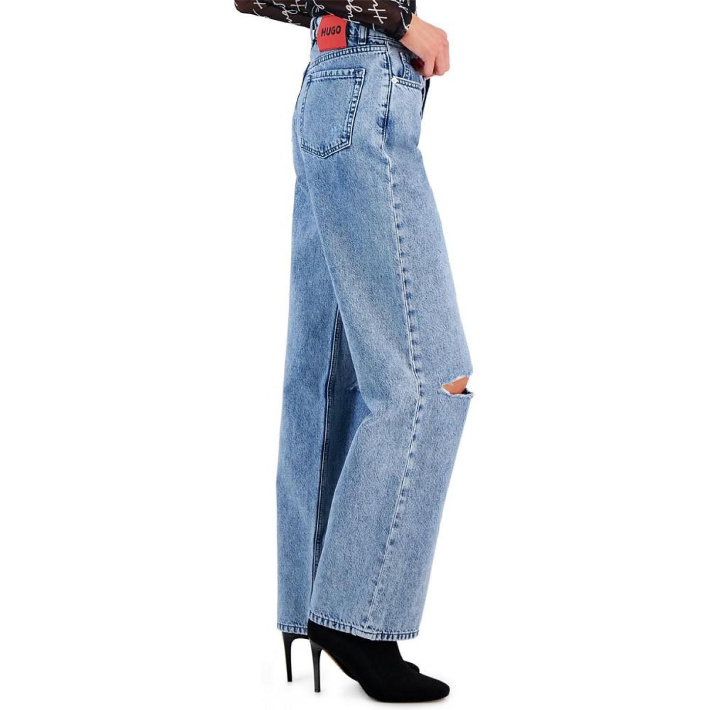 Women's Ripped Light-Wash High-Rise Denim Jeans