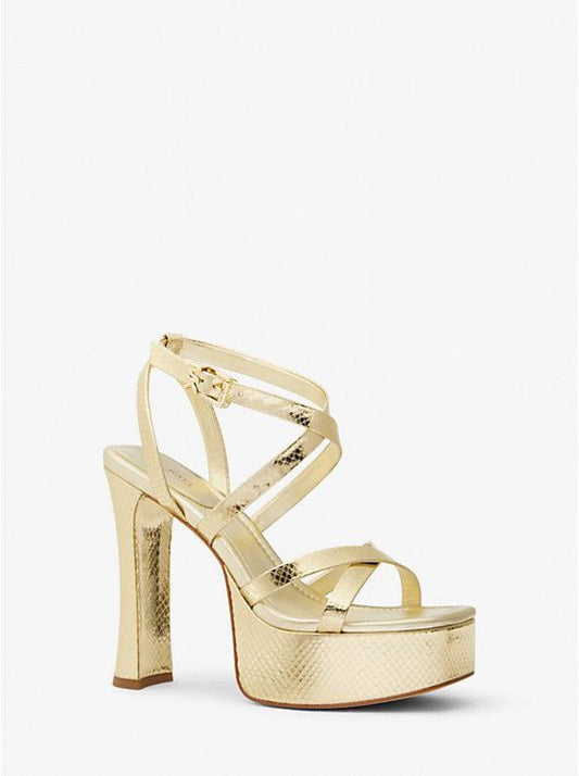 Paola Metallic Snake Embossed Leather Platform Sandal