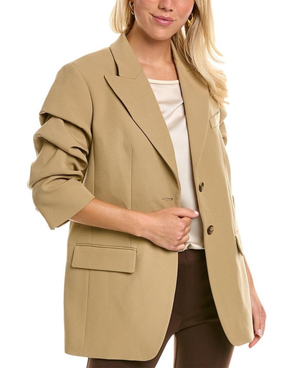 Michael Kors Ruched Sleeve Wool Jacket