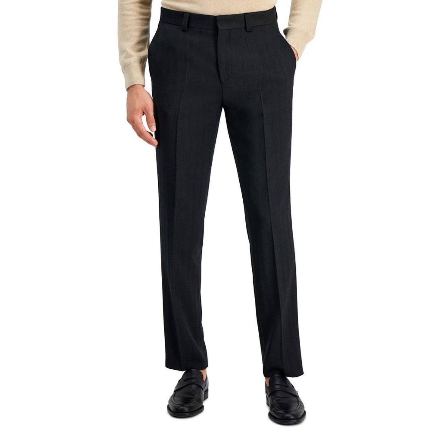 Men's Modern-Fit Charcoal Herringbone Suit Trousers