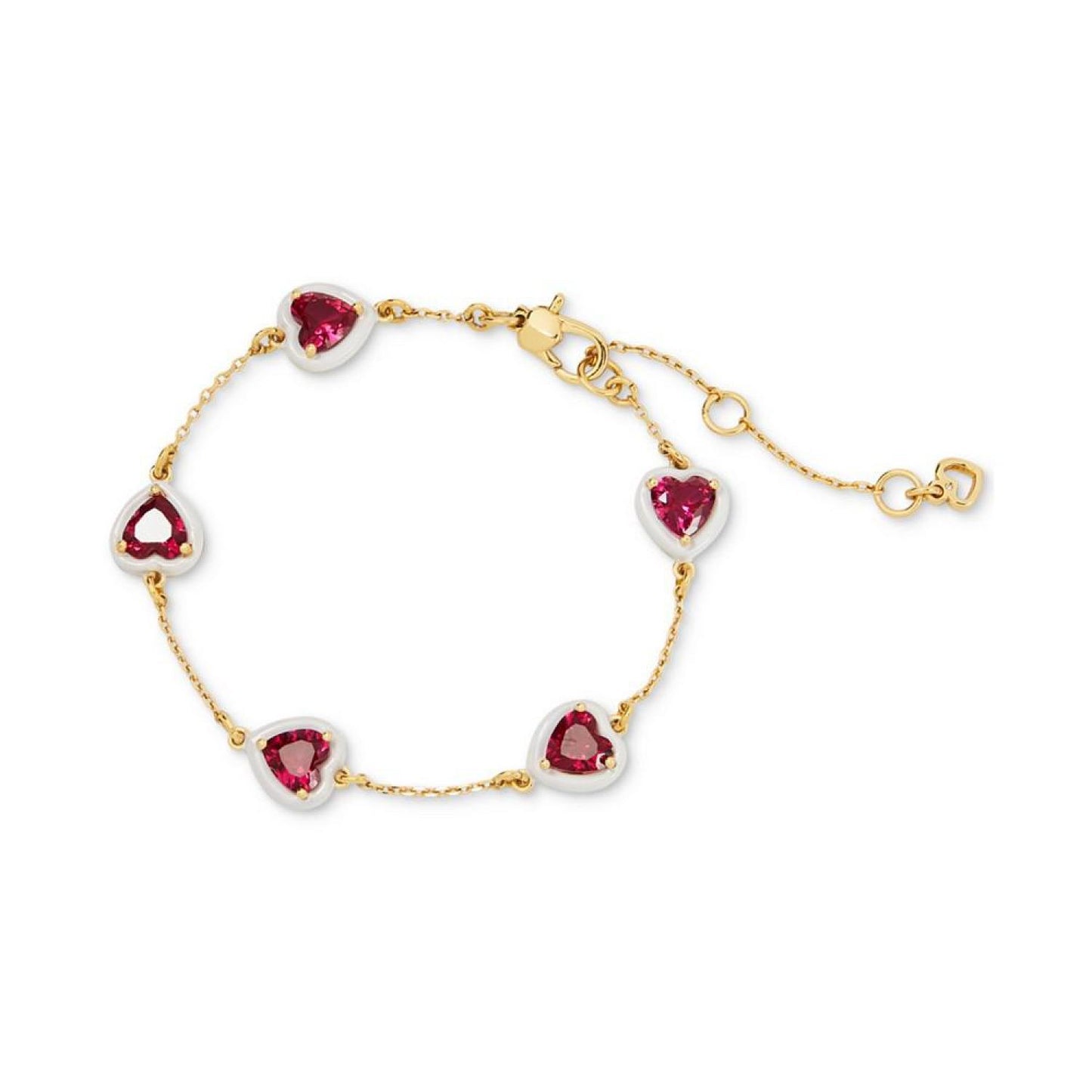 Gold-Tone White-Framed Red Crystal Heart Line Bracelet