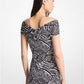 Zebra Print Stretch Matte Jersey Off-The-Shoulder Dress