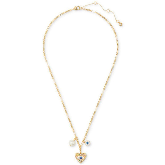 Gold-Tone Mixed Stone Evil Eye Heart Multi-Charm Pendant Necklace, 20" + 3"' extender
