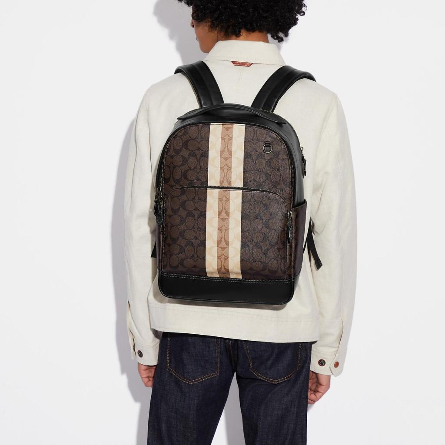 coach backpack with varsity stripe Coach Outlet Graham Backpack In Blocked Signature Canvas With Varsity Stripe